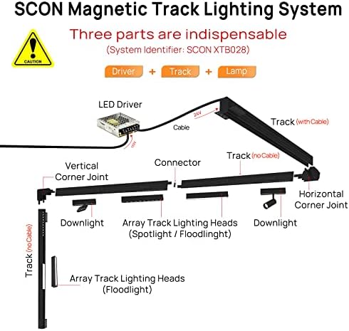 SCON XTB028 System 5 Бр. Вграден магнитен трекового Линейно осветление led светлина (Топло бяло / 3000 До)