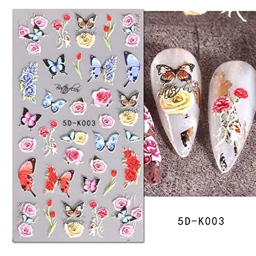 JMEOWIO 3D Релеф на Пролетта Етикети за Дизайн на ноктите с Пеперуди, Стикери, Самозалепващи Pegatinas Uñas 5D,