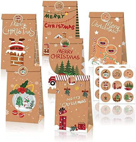 Rdylymx 12 бр. Пакетчета за предложения за Весело Коледно парти, подарък опаковки за шоколадови бонбони с коледен дизайн, стикери