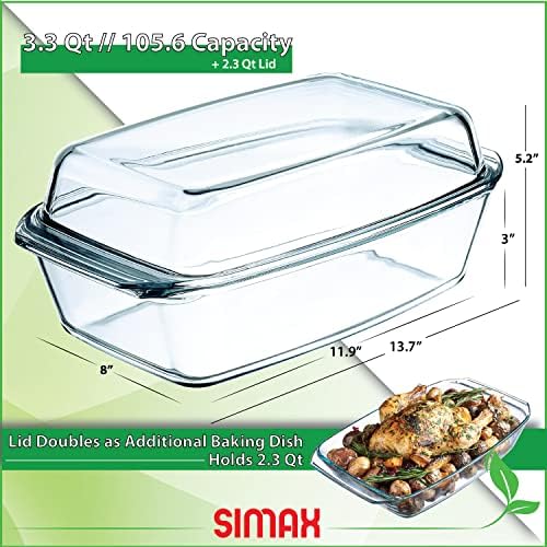 Голяма стъклена форма за печене Simax: Безопасна за фурна съдове за готвене с капак - Продълговати Стъклена форма с капак За печене, сервиране, готвене и т.н. - Форма за ?